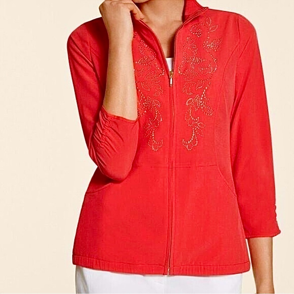 Chico's Zenergy Neema Embellished Scroll Jacket Size 3 Stud Accents